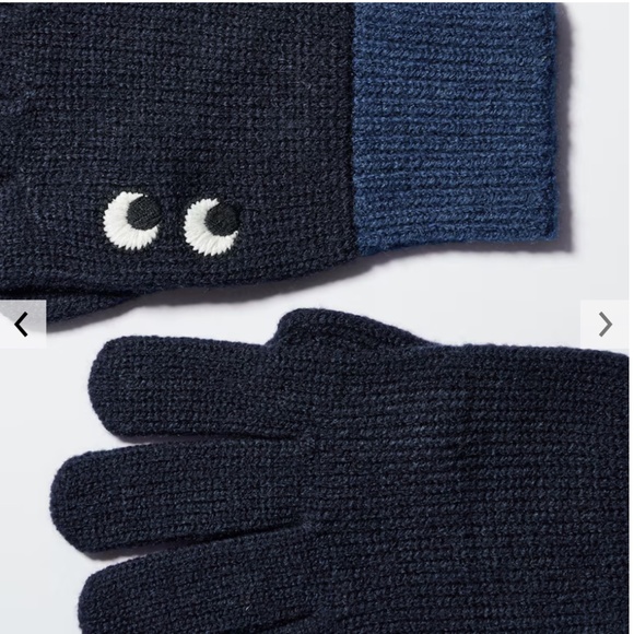Anya Hindmarch Uniqlo collab navy blue touch of wool heattech knitted gloves NWT - Picture 2 of 8